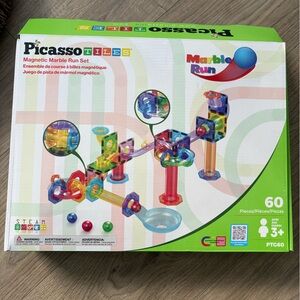 PicassoTiles Marble Run Set – 60 Pieces – Complete w/ Idea Booklet (Ages 3+)